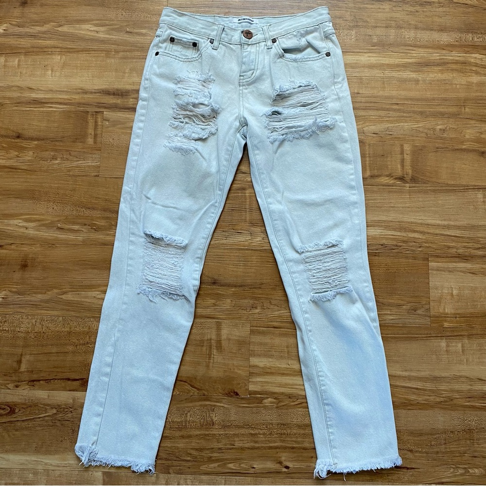ONE x ONE TEASPOON 28 Awesome Baggies Ice Wash Denim Jeans Distressed Grunge